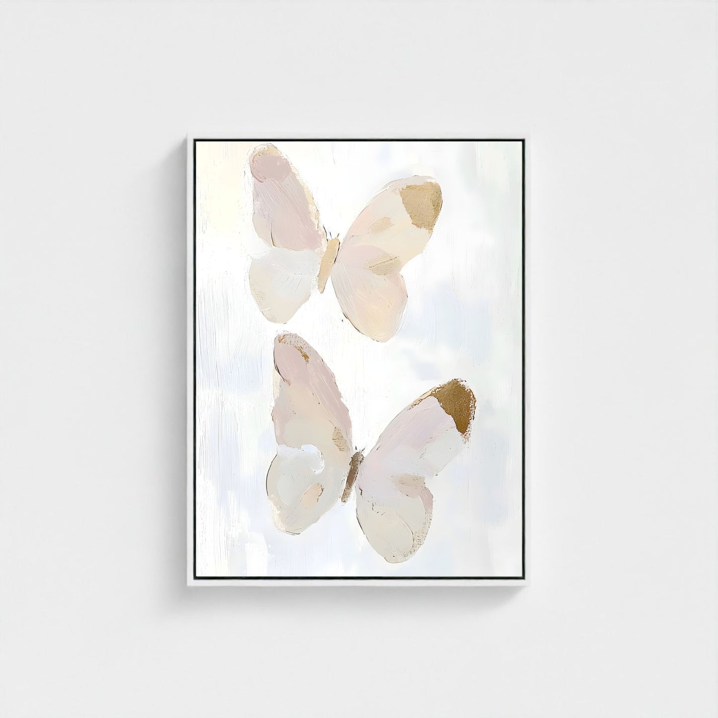 Abstract Butterfly Wall Art Canvas Print - Framed Neutral Beige Wall Art