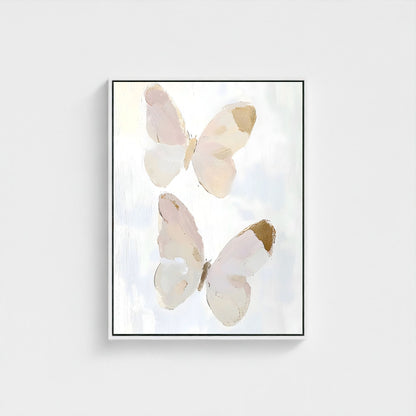 Abstract Butterfly Wall Art Canvas Print - Framed Neutral Beige Wall Art