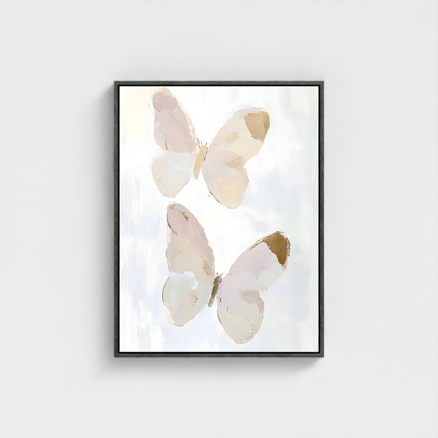 Abstract Butterfly Wall Art Canvas Print - Framed Neutral Beige Wall Art