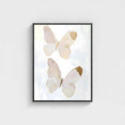 Abstract Butterfly Wall Art Canvas Print - Framed Neutral Beige Wall Art