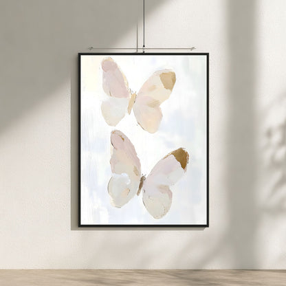 Abstract Butterfly Wall Art Canvas Print - Framed Neutral Beige Wall Art