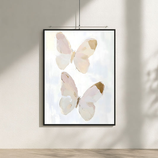 Abstract Butterfly Wall Art Canvas Print - Framed Neutral Beige Wall Art