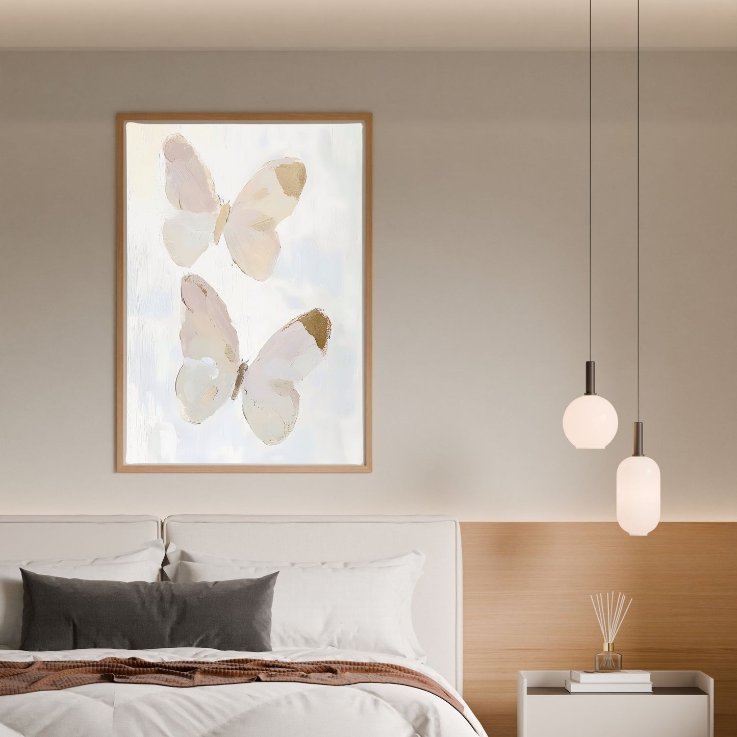 Abstract Butterfly Wall Art Canvas Print - Framed Neutral Beige Wall Art