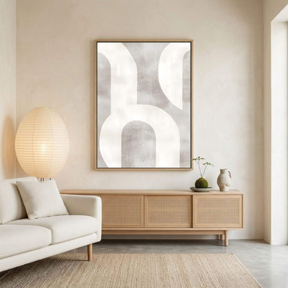 Neutral Abstract Geometric Framed Wall Art Canvas Print - Minimalist Modern Shape Artwork