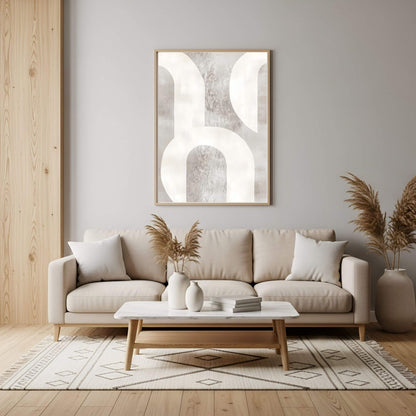 Neutral Abstract Geometric Framed Wall Art Canvas Print - Minimalist Modern Shape Artwork