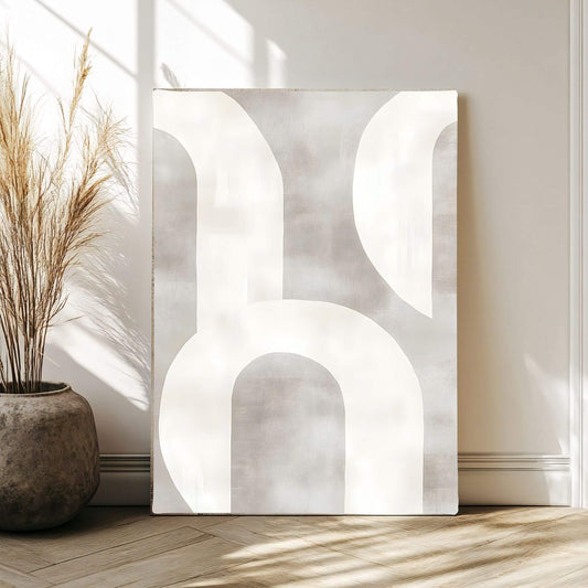 Neutral Abstract Geometric Framed Wall Art Canvas Print - Minimalist Modern Shape Artwork