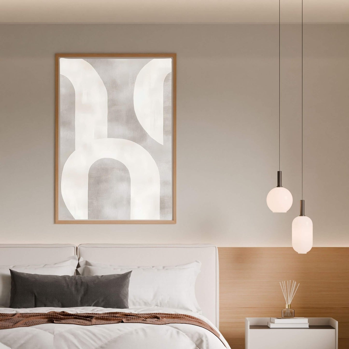 Neutral Abstract Geometric Framed Wall Art Canvas Print - Minimalist Modern Shape Artwork