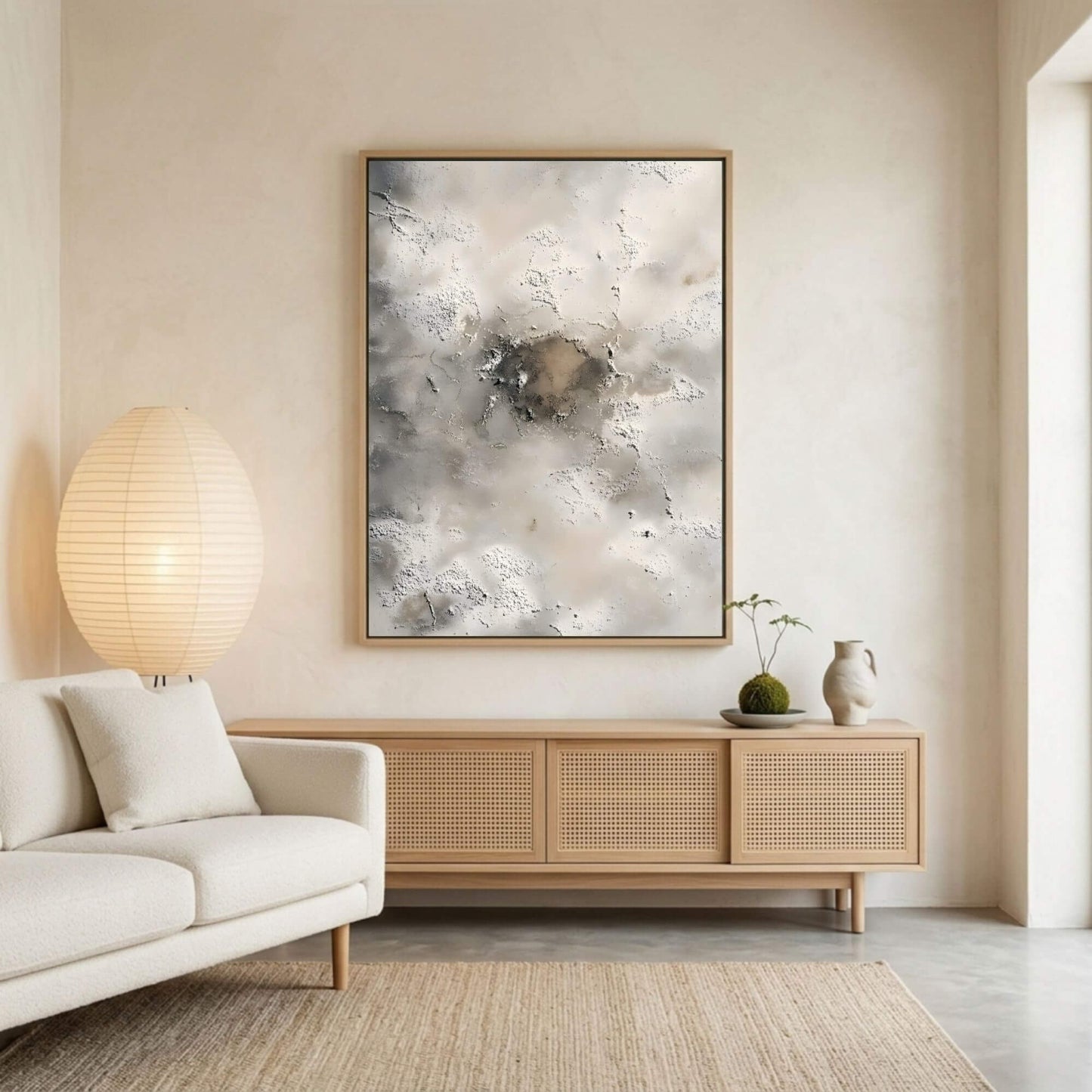 Neutral Abstract Textured Framed Wall Art Canvas Print - Modern Beige Grey Artwork