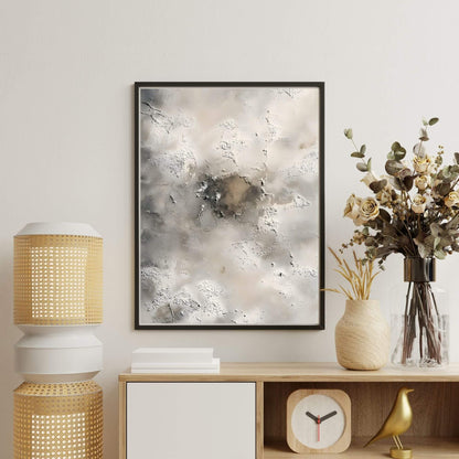 Neutral Abstract Textured Framed Wall Art Canvas Print - Modern Beige Grey Artwork