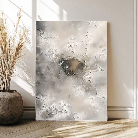 Neutral Abstract Textured Framed Wall Art Canvas Print - Modern Beige Grey Artwork