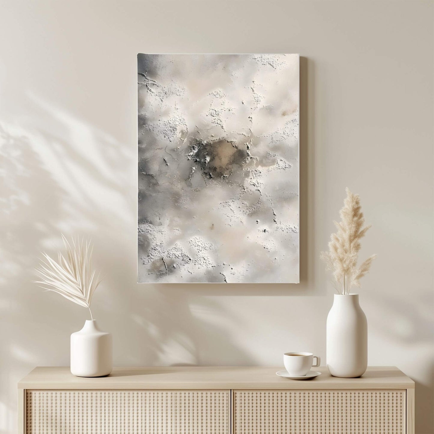 Neutral Abstract Textured Framed Wall Art Canvas Print - Modern Beige Grey Artwork