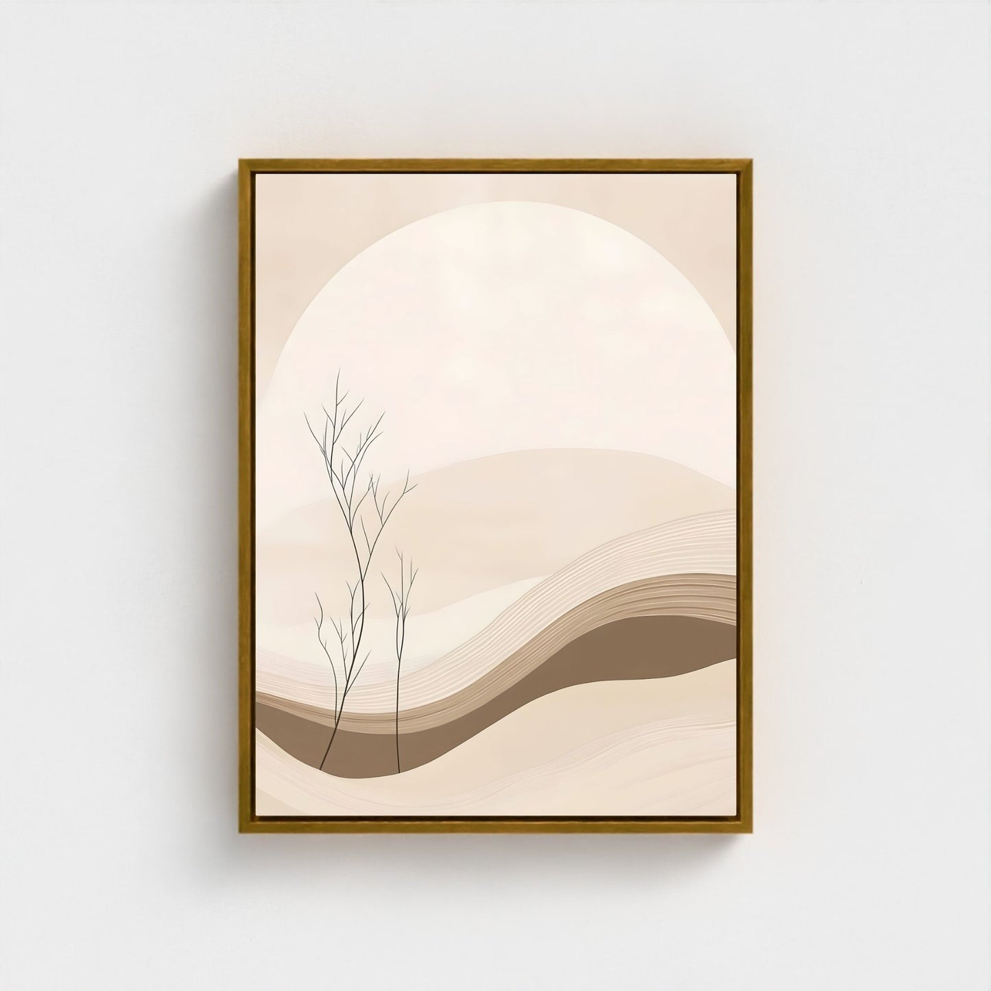 Neutral Desert Landscape Framed Wall Art Canvas Print – Minimalist Beige Mountain Abstract Canvas Artwork