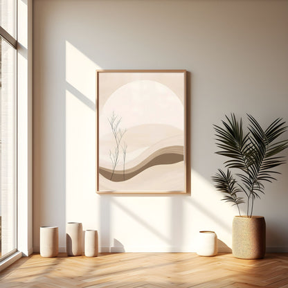 Neutral Desert Landscape Framed Wall Art Canvas Print – Minimalist Beige Mountain Abstract Canvas Artwork