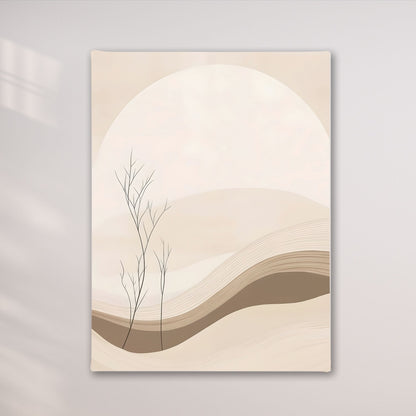 Neutral Desert Landscape Framed Wall Art Canvas Print – Minimalist Beige Mountain Abstract Canvas Artwork