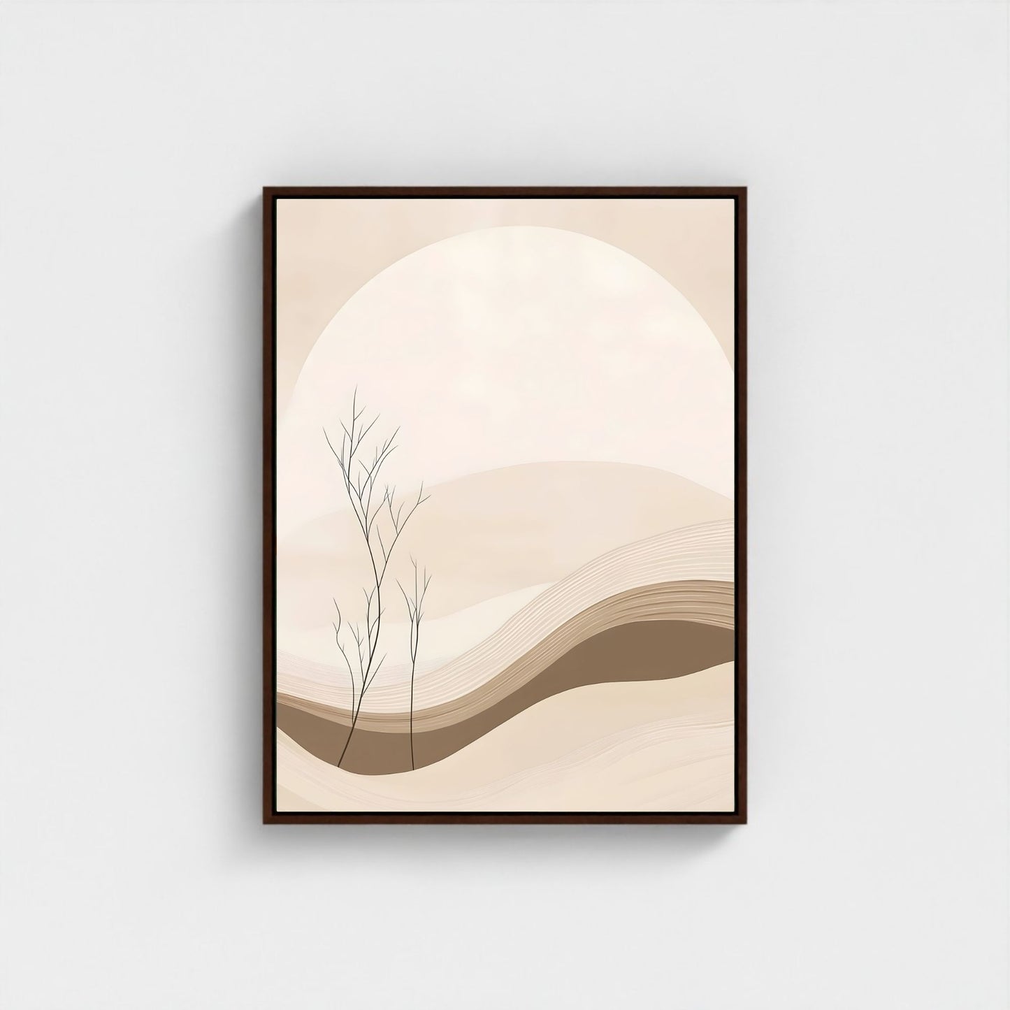 Neutral Desert Landscape Framed Wall Art Canvas Print – Minimalist Beige Mountain Abstract Canvas Artwork