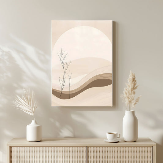 Neutral Desert Landscape Framed Wall Art Canvas Print – Minimalist Beige Mountain Abstract Canvas Artwork