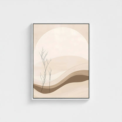 Neutral Desert Landscape Framed Wall Art Canvas Print – Minimalist Beige Mountain Abstract Canvas Artwork