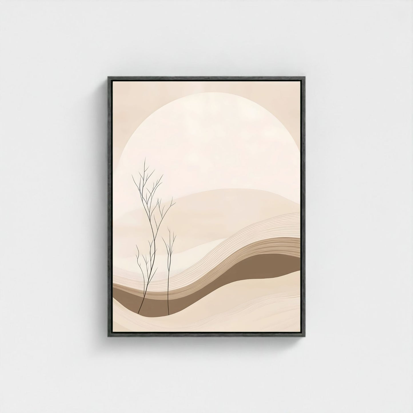 Neutral Desert Landscape Framed Wall Art Canvas Print – Minimalist Beige Mountain Abstract Canvas Artwork