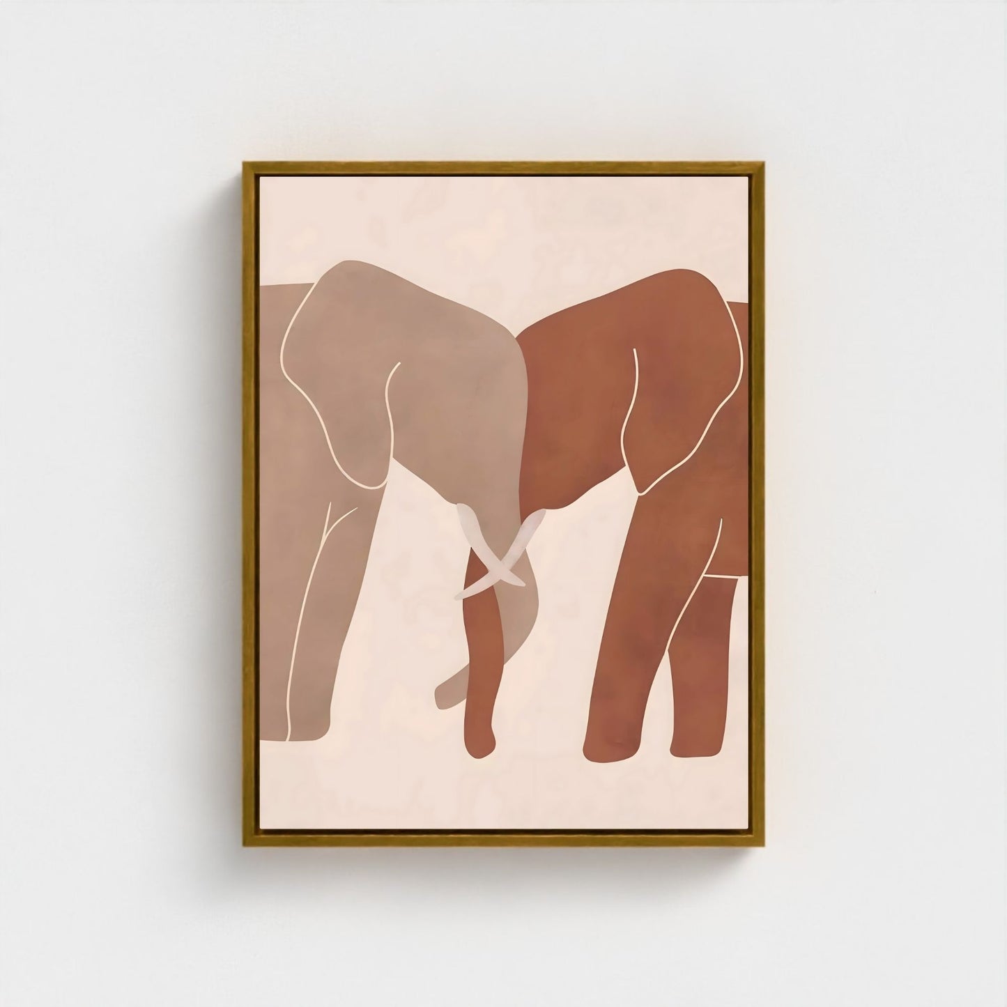 Neutral Elephant Line Art Framed Wall Art Canvas Print – Minimalist Safari Animal Painting