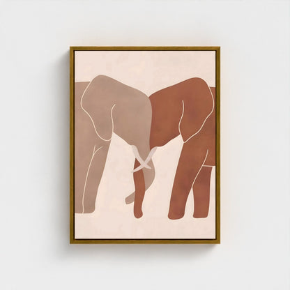 Neutral Elephant Line Art Framed Wall Art Canvas Print – Minimalist Safari Animal Painting