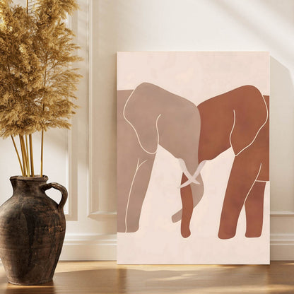 Neutral Elephant Line Art Framed Wall Art Canvas Print – Minimalist Safari Animal Painting