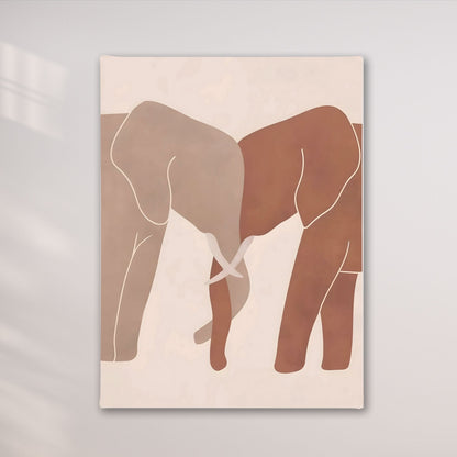 Neutral Elephant Line Art Framed Wall Art Canvas Print – Minimalist Safari Animal Painting