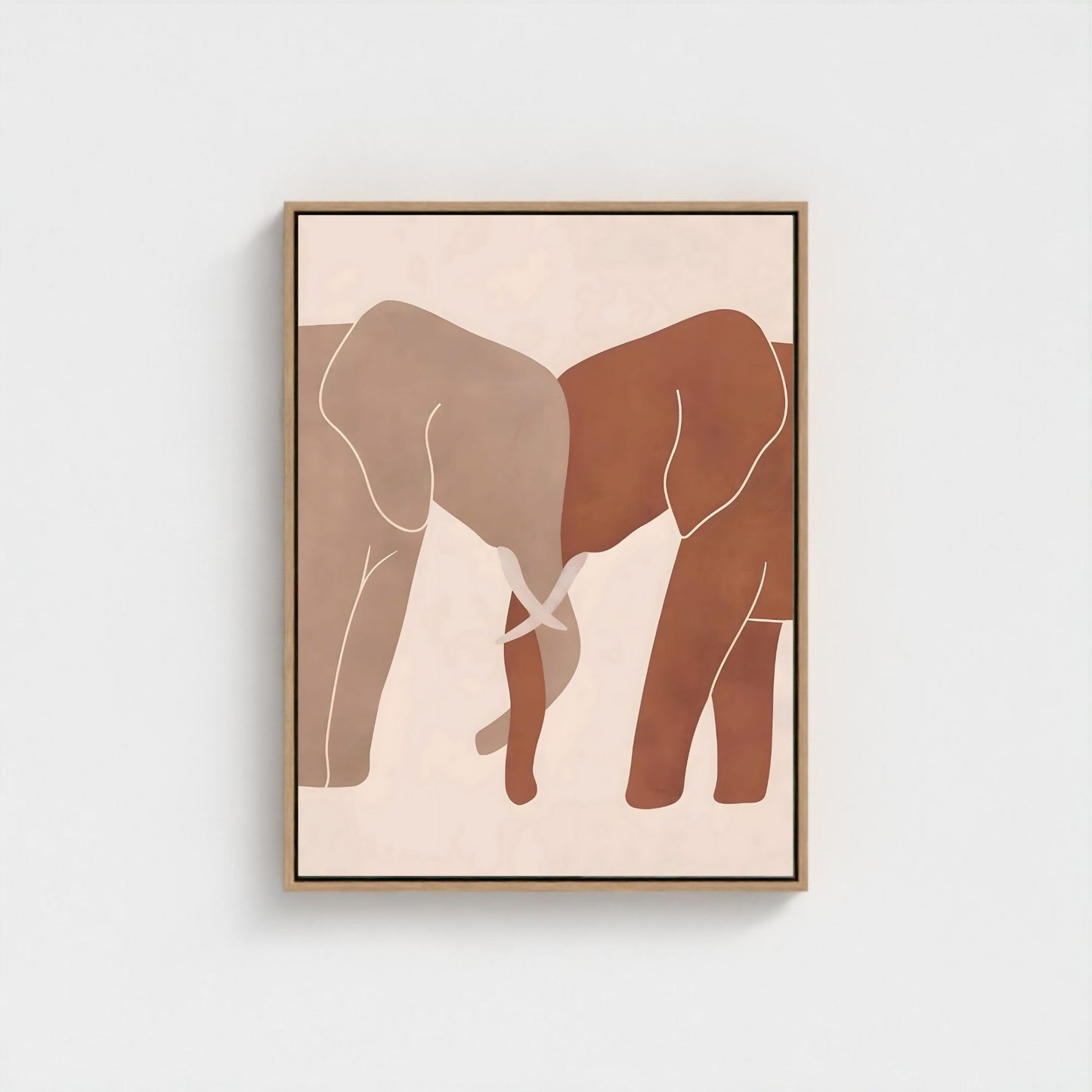 Neutral Elephant Line Art Framed Wall Art Canvas Print – Minimalist Safari Animal Painting