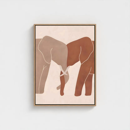 Neutral Elephant Line Art Framed Wall Art Canvas Print – Minimalist Safari Animal Painting