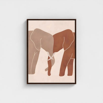 Neutral Elephant Line Art Framed Wall Art Canvas Print – Minimalist Safari Animal Painting