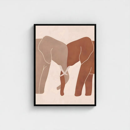 Neutral Elephant Line Art Framed Wall Art Canvas Print – Minimalist Safari Animal Painting