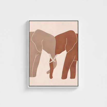 Neutral Elephant Line Art Framed Wall Art Canvas Print – Minimalist Safari Animal Painting
