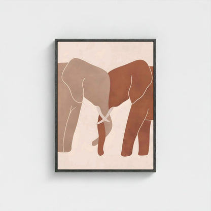 Neutral Elephant Line Art Framed Wall Art Canvas Print – Minimalist Safari Animal Painting