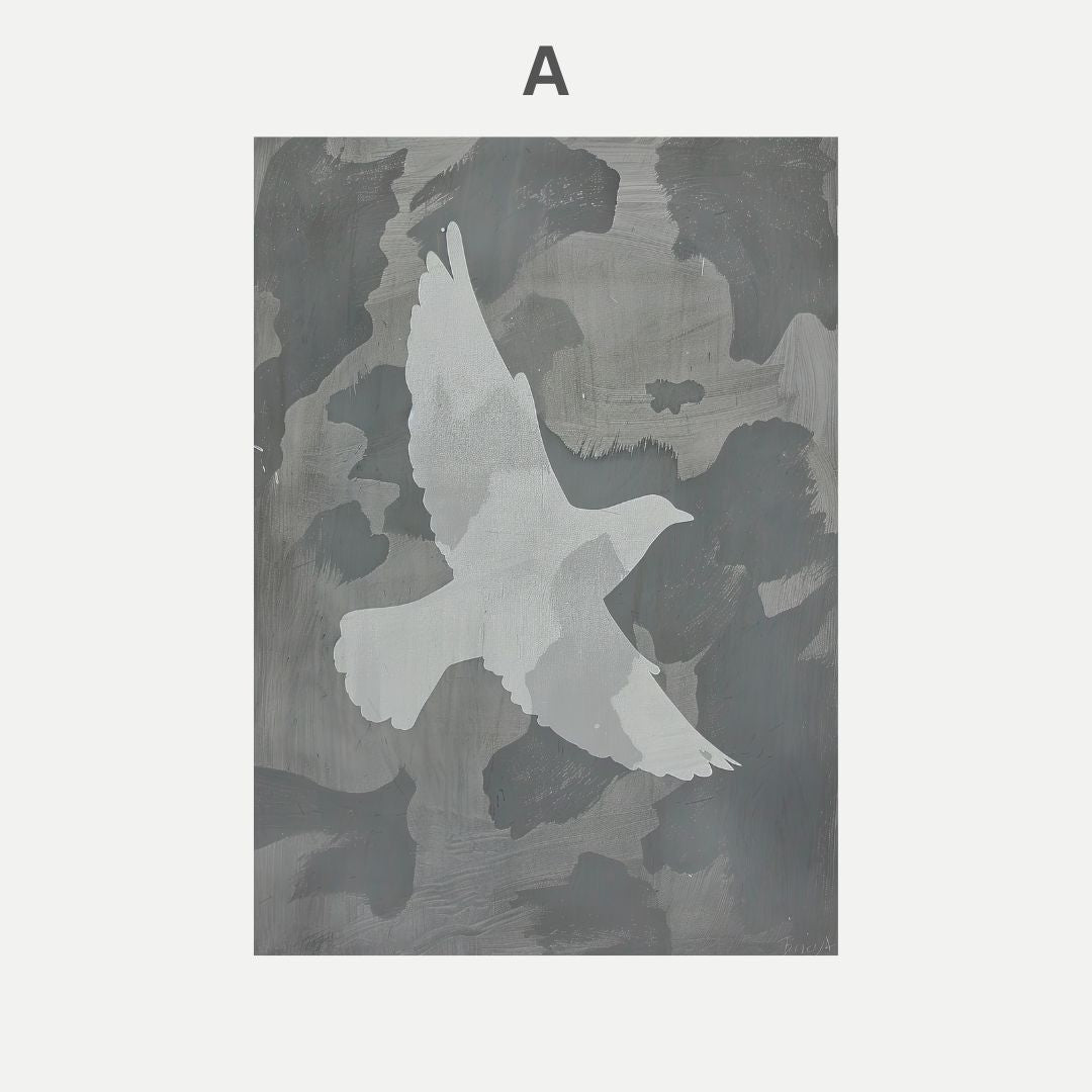 Silhouette of a dove on a camouflage-patterned background