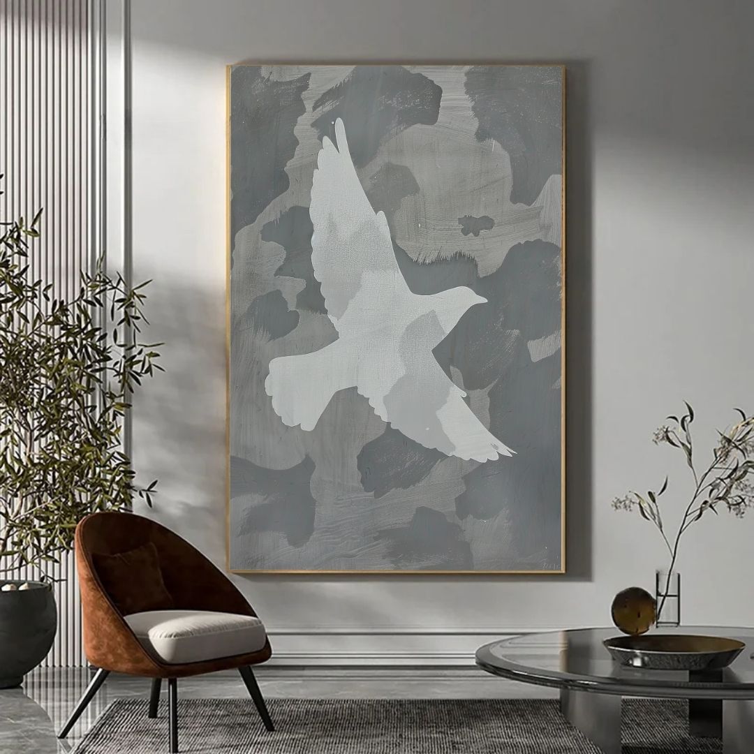 Neutral Tones Birds Grey Canvas Print Japandi Zen Living Room Wall Art