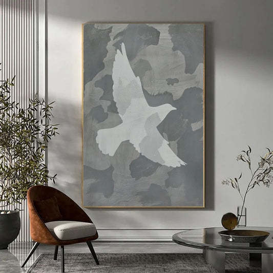 Neutral Tones Birds Grey Canvas Print Japandi Zen Living Room Wall Art