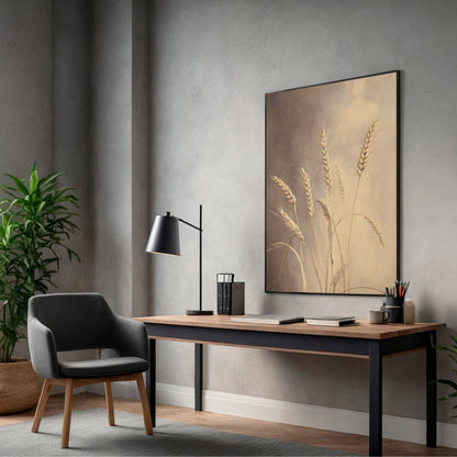 Neutral Wheat Framed Wall Art – Rustic Beige Botanical Farmhouse Canvas Print