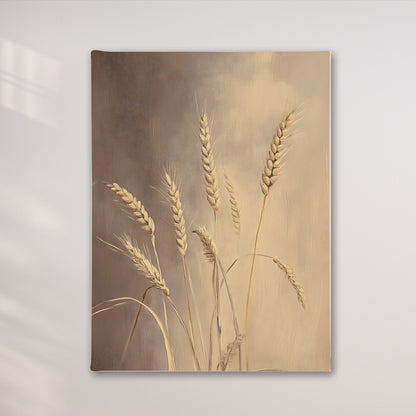 Neutral Wheat Framed Wall Art – Rustic Beige Botanical Farmhouse Canvas Print