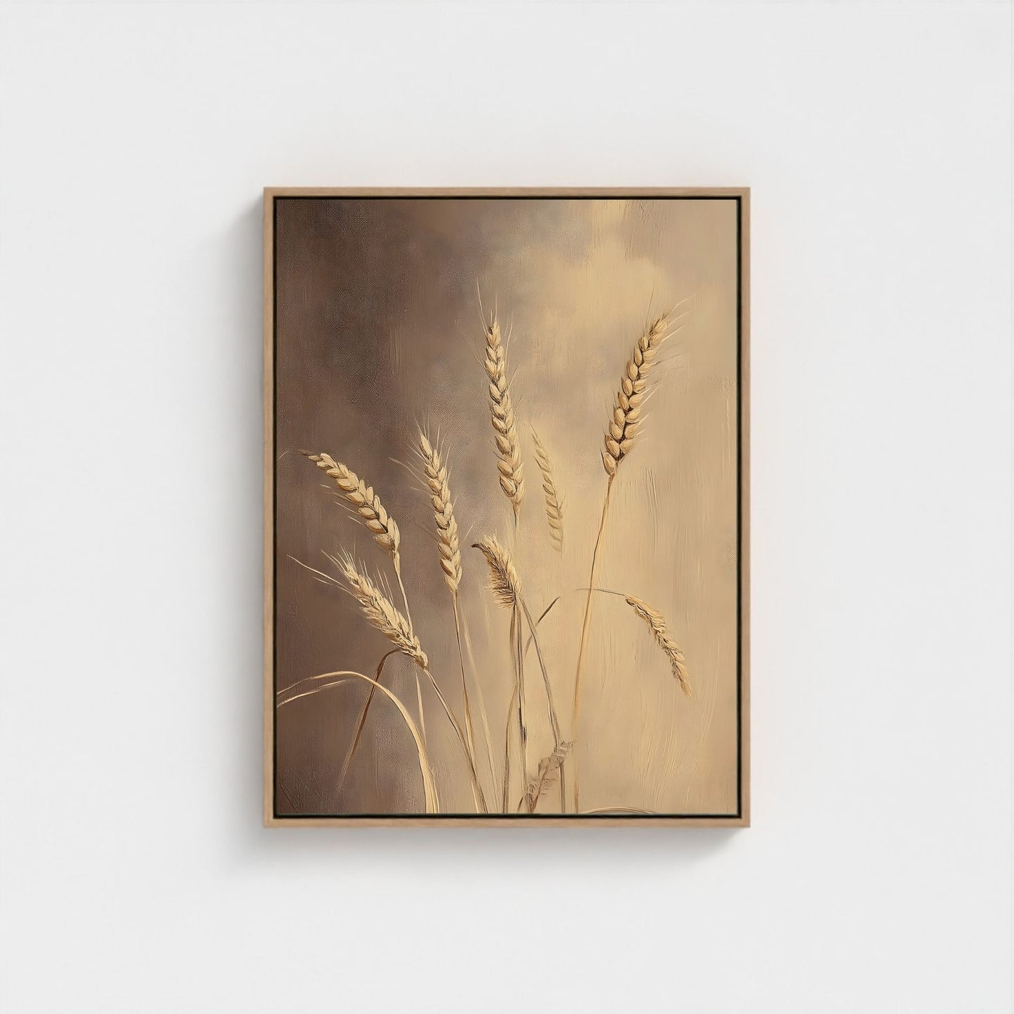 Neutral Wheat Framed Wall Art – Rustic Beige Botanical Farmhouse Canvas Print