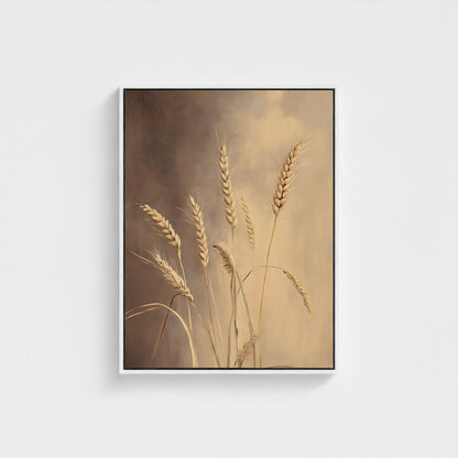 Neutral Wheat Framed Wall Art – Rustic Beige Botanical Farmhouse Canvas Print