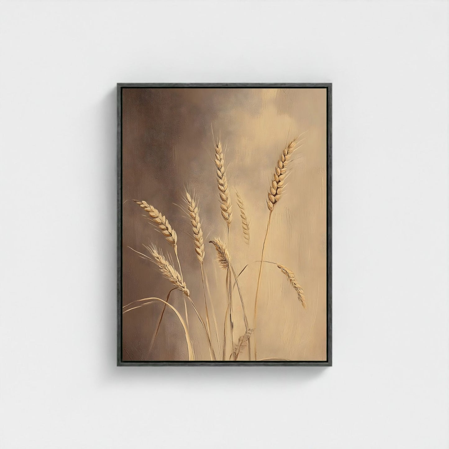 Neutral Wheat Framed Wall Art – Rustic Beige Botanical Farmhouse Canvas Print