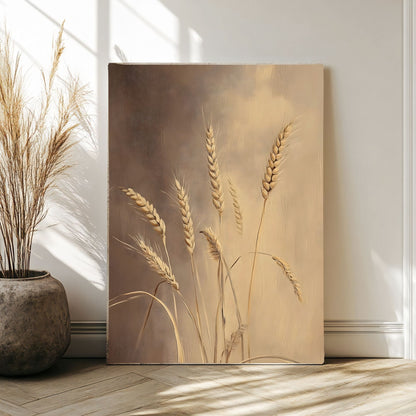 Neutral Wheat Framed Wall Art – Rustic Beige Botanical Farmhouse Canvas Print