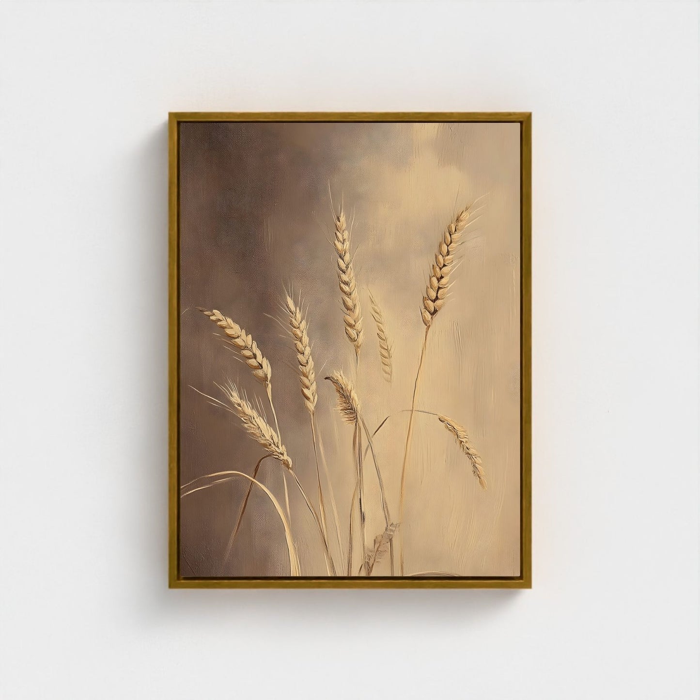 Neutral Wheat Framed Wall Art – Rustic Beige Botanical Farmhouse Canvas Print