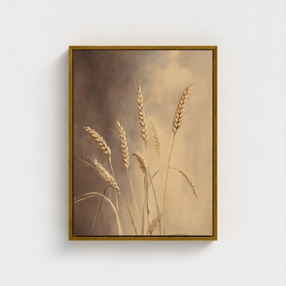 Neutral Wheat Framed Wall Art – Rustic Beige Botanical Farmhouse Canvas Print