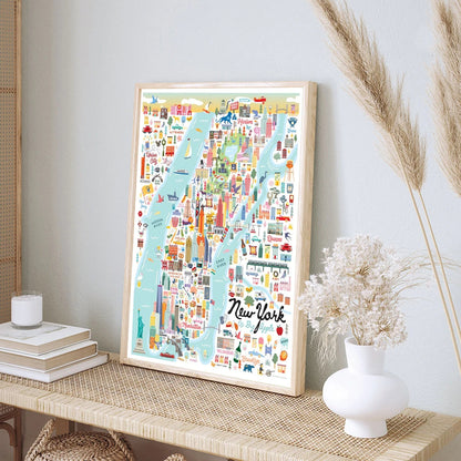 New York Manhattan City Map Wall Art Canvas Print For Office Décor