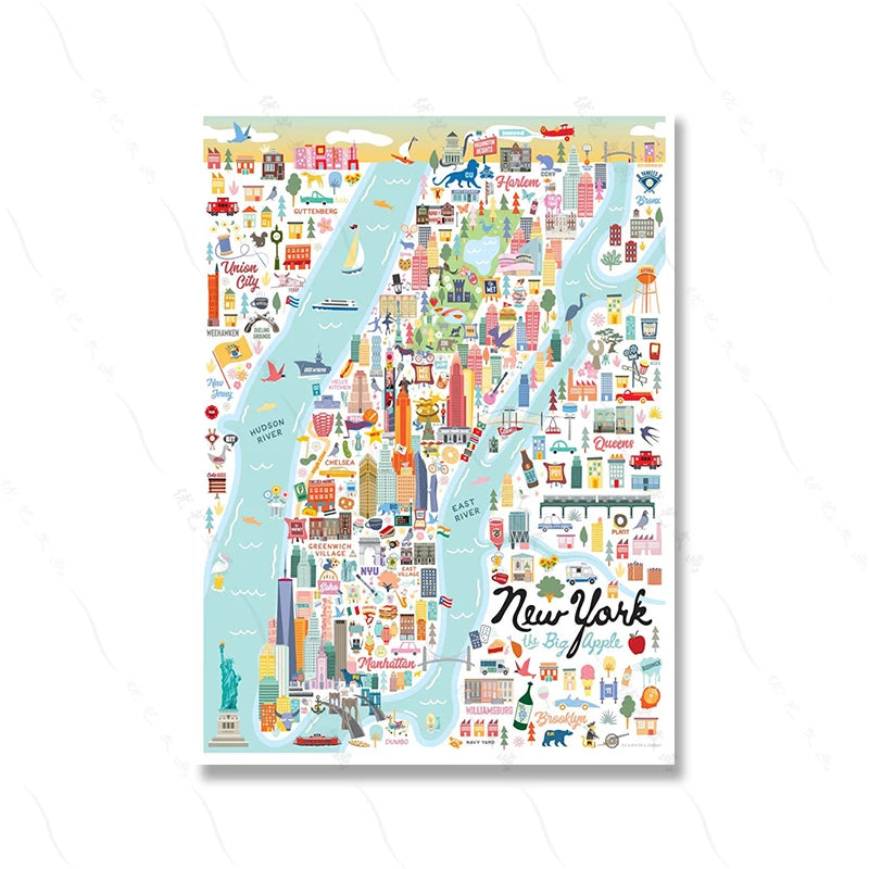New York Manhattan City Map Wall Art Canvas Print For Office Décor