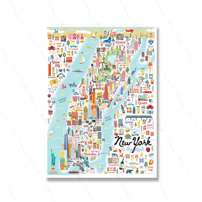 New York Manhattan City Map Wall Art Canvas Print For Office Décor
