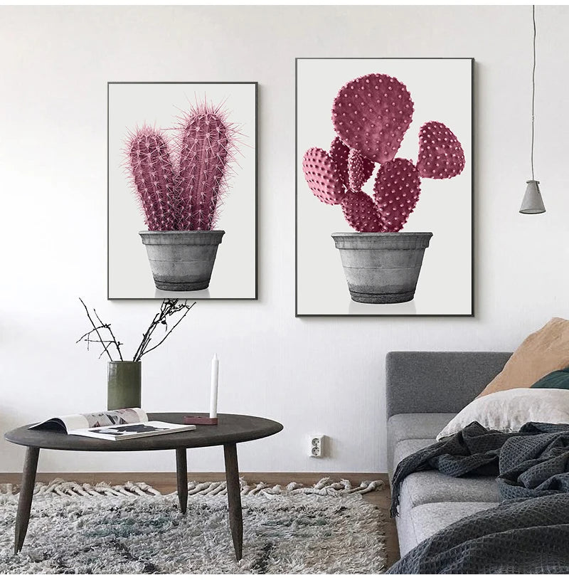 Nordic Minimalist Pink Pineapple Cactus Canvas Print Wall Art For Modern Living Room Dining Room Kitchen Wall Décor