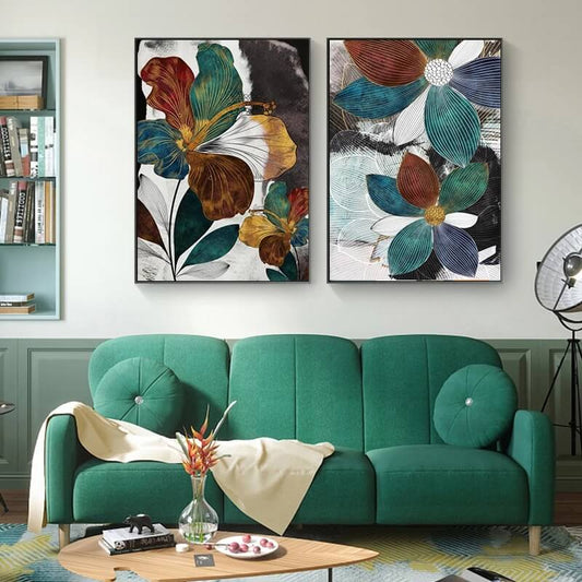 Nordic Abstract Blue Flowers Canvas Print Watercolor Flowers Large Wall Art Botanical Poster Vintage Wall Picture For Living Room Bedroom Décor