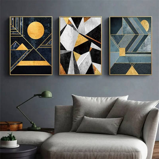 Nordic Abstract Golden Line Geometric Wall Art Canvas Prints Modern Luxury Fine Art Posters For Living Room Décor