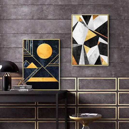 Nordic Abstract Golden Line Geometric Wall Art Canvas Prints Modern Luxury Fine Art Posters For Living Room Décor